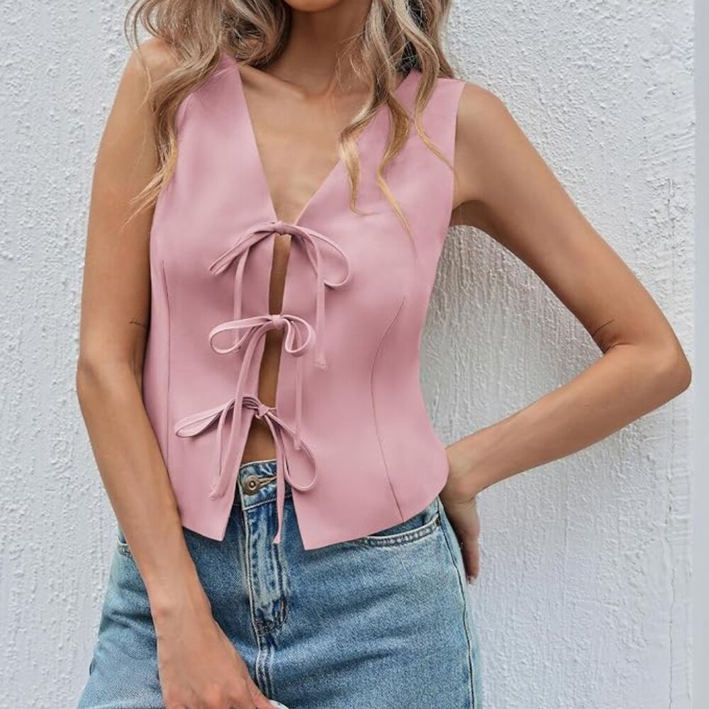 Women's Tie-Front Sleeveless Tank Top Vest - Small - New